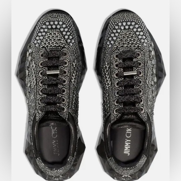 NEW Jimmy Choo’s Diamond Swarovski crystal F trainers in smoke metallic - Picture 3 of 13